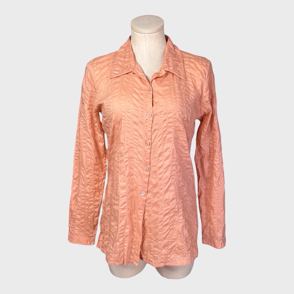 Eileen Fisher Petite Crinkle Cotton‎ Button-Up Shirt